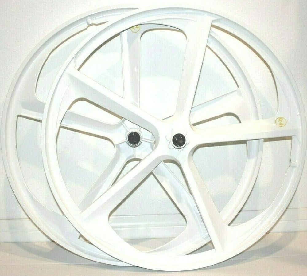 24″ CNC BMX Cruiser 5-Spoke Alloy Rims Bicycle Wheel Set, White