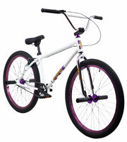 
              Bicicleta BMX completa R4 Pro de 26", clavijas incluidas, Oil Slick con ruedas moradas
            